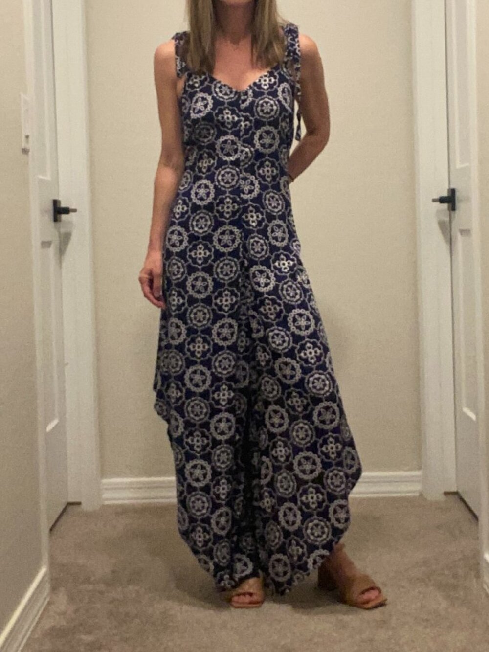 Vince Camuto Flowy Romper Dress Navy Print Boho XS Fits S/M ⭐ FREE ITEM ELIGIBLE